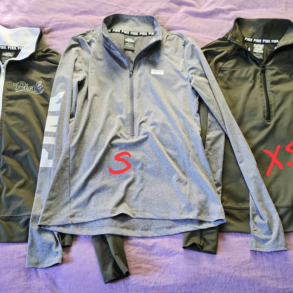 PINK Victoria's Secret Gray, Black And Green Long Sleeve Tops